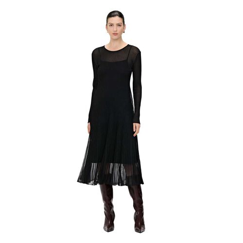 Veronika Maine Solid And Sheer Rib Knit Dress